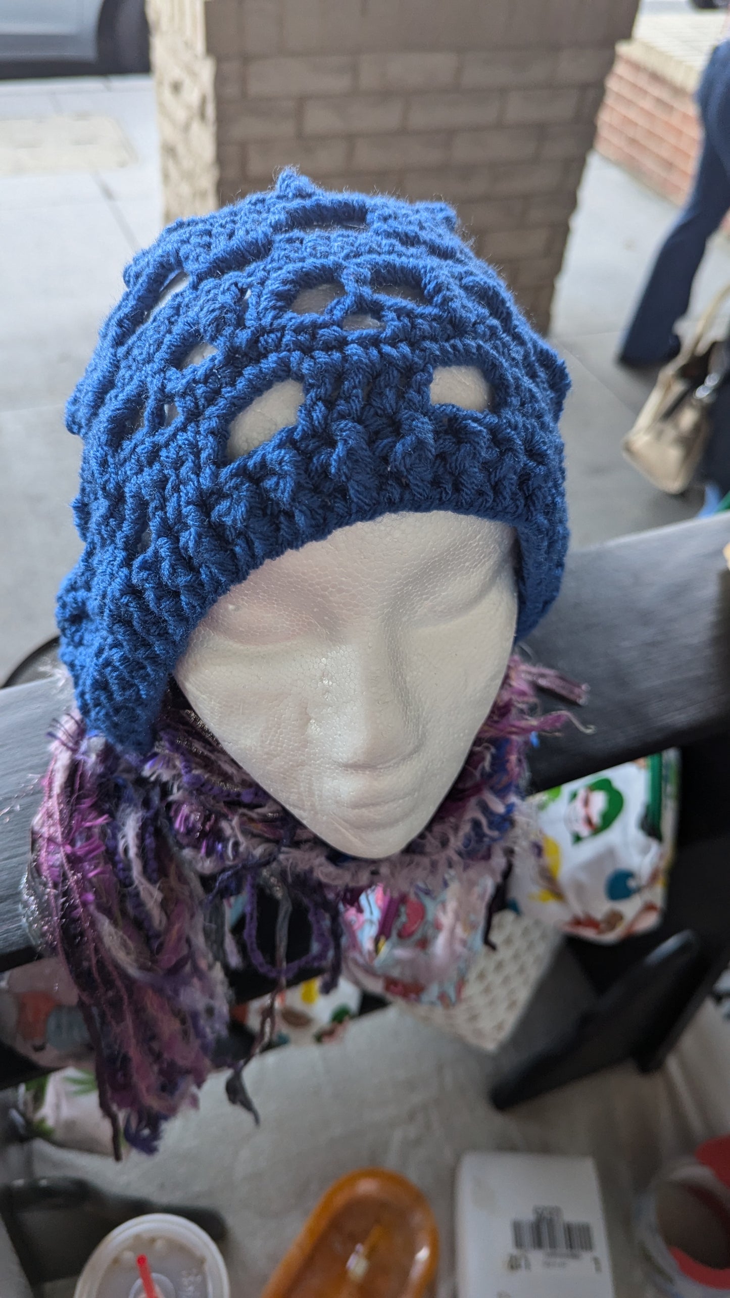 Blue Hand-crochet Skull Beanie