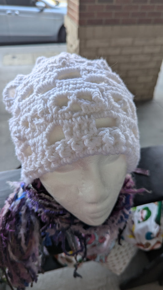White Hand-crochet Skull Beanie