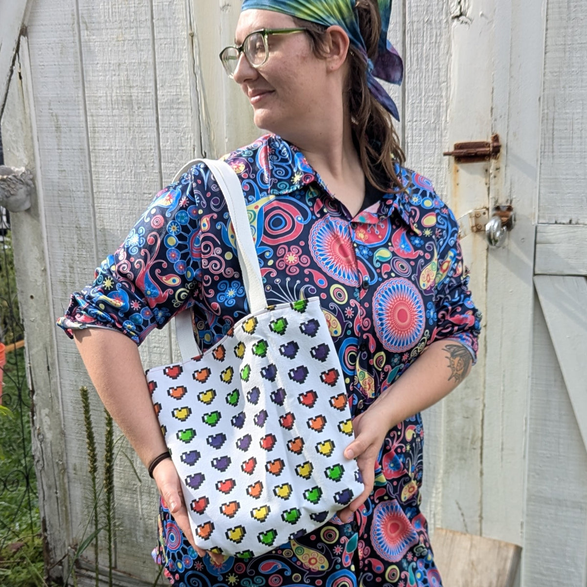 Pride Reversible Tote Bags Pixel Heart and Minecraft