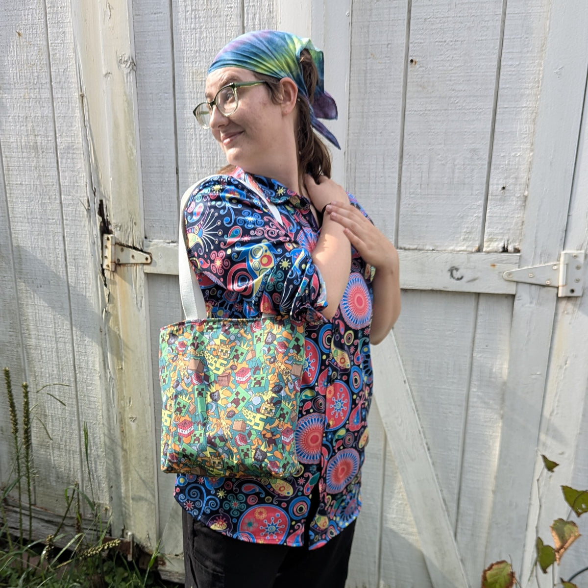 Pride Reversible Tote Bags Pixel Heart and Minecraft