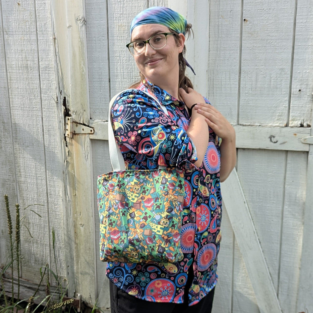 Pride Reversible Tote Bags Pixel Heart and Minecraft
