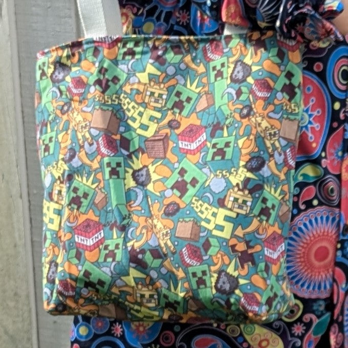 Pride Reversible Tote Bags Pixel Heart and Minecraft